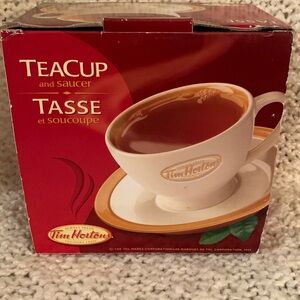 Tim Hortons cup and saucer, new in box.